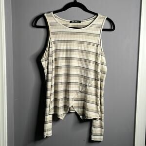 Glow Passion Cream and Black Striped Cold Shoulder Top Size Small